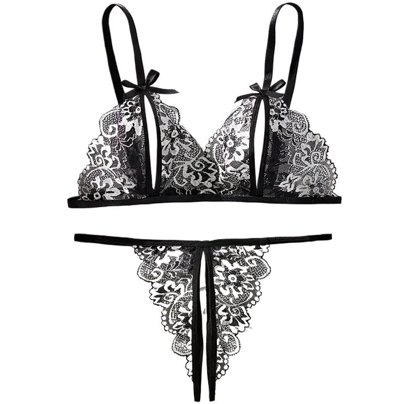 Black Hot Crotchless Sexy Wome - Lace Bralette Set recension och pris