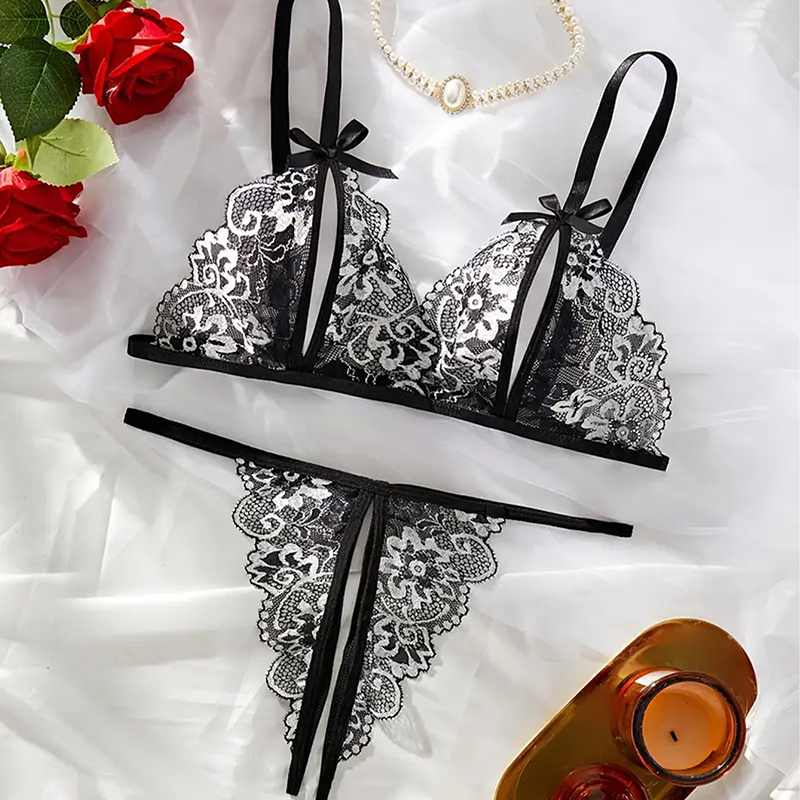 Black Hot Crotchless Sexy Wome - Lace Bralette Set recension och pris
