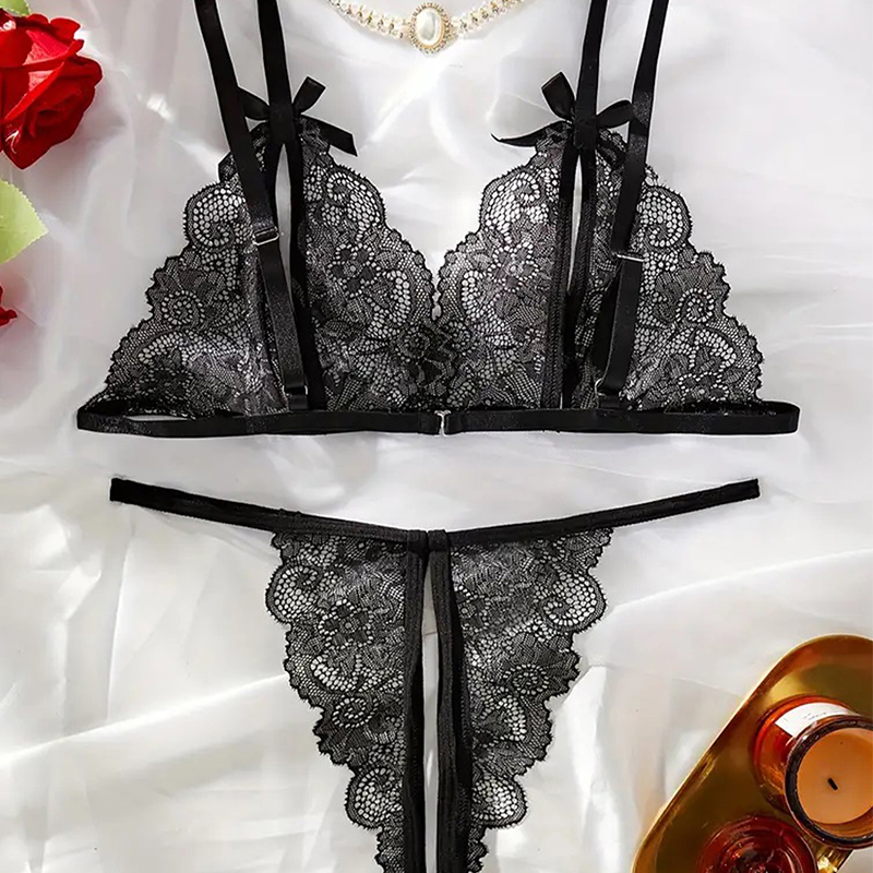 Black Hot Crotchless Sexy Wome - Lace Bralette Set recension och pris