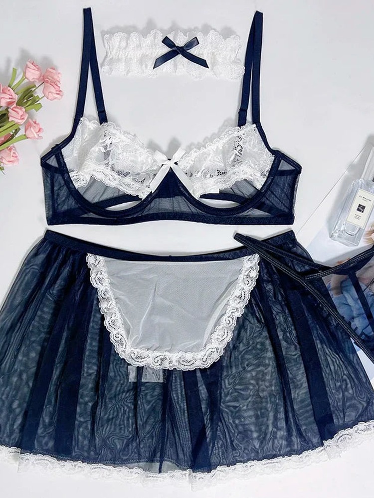 Women's Black White French Mai - Sheer Bra Lace recension och pris